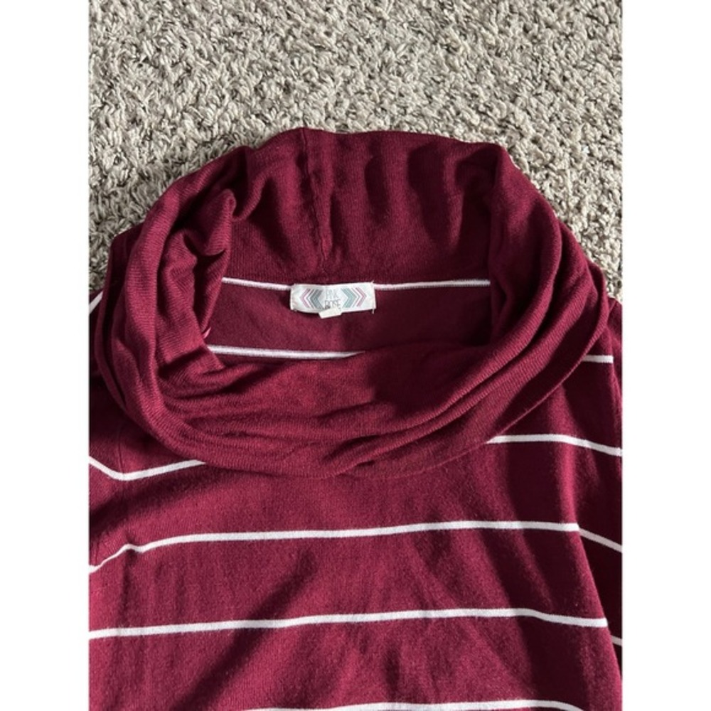 Pink Rose Cowl Neck Quater Sleeve ruched Maroon/white strip sweater‎ size large - Picture 2 of 7